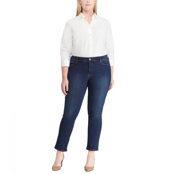 Ralph Lauren Modern Straight Curvy Jeans Size 14 Dark Wash - Picture 1 of 10